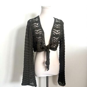 Sheer Crochet Tie-Front Bolero (Olive Black) – Fairycore / Y2K Revival M